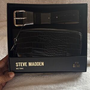 Steve Madden Croc-Embossed Black Belt Bag